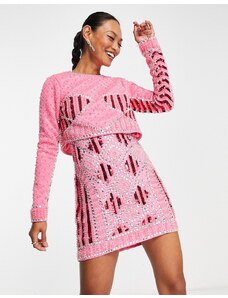 ASOS DESIGN - Vestito corto 2 in 1 scomponibile rosa acceso decorato con paillettes