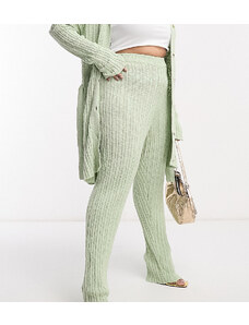 In The Style Plus - Pantaloni a zampa in maglia verde salvia in coordinato