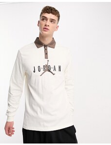 Jordan - Polo a maniche lunghe bianco sporco con grafica "Jumpman"
