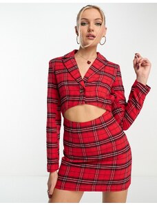 Heartbreak - Vestito corto stile blazer strutturato rosso a quadri