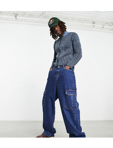 COLLUSION - x015 - Jeans cargo anti-fit indaco con cuciture a contrasto-Blu