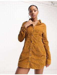 Don't Think Twice DTT - Leila - Vestito camicia aderente in velluto a coste color cuoio-Brown