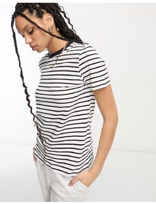 Selected Femme - T-shirt nera e bianca a righe-Black