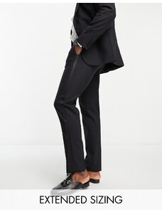 Noak - Verona - Pantaloni da smoking slim in misto lana nero con strisce in raso laterali-Black