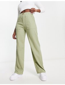 Pull&Bear - Pantaloni comodi in lino verde oliva