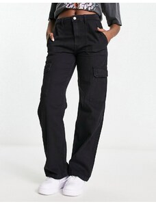 Bershka - Jeans cargo ampi a vita alta neri con cuciture a contrasto-Black