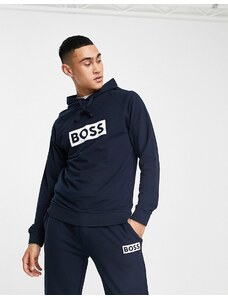 BOSS - Bodywear - Felpa da casa blu navy con cappuccio e logo