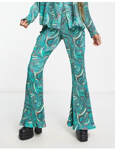 Daisy Street - Pantaloni comodi plissé con stampa astratta in coordinato-Verde