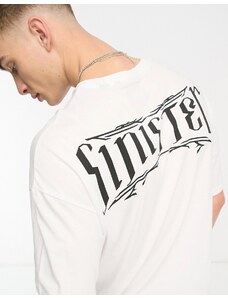 ADPT - T-shirt oversize bianca con stampa "Sinister"-Bianco