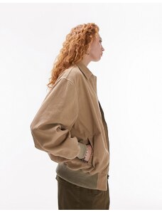 Topshop - Giacca bomber oversize in velluto a coste beige-Neutro