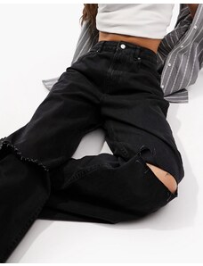 ASOS DESIGN Hourglass - Jeans dad nero slavato con strappi-Black