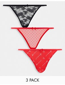 New Look - "Amour" - Confezione da 3 slip bikini con stampa mista-Rosso
