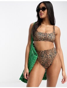 ASOS DESIGN - Mix and Match - Top bikini corto a coste con stampa leopardata-Multicolore