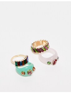 Skinnydip - Confezione da 4 anelli multicolore con gemme-Oro