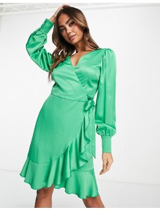 Style Cheat - Vestito corto a portafoglio in raso verde vivace