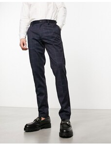 Jack & Jones Intelligence - Pantaloni eleganti slim in jersey blu navy a quadri grandi