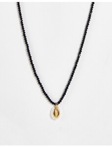 DesignB London - Dainty - Collana con perline e pendente a forma di conchiglia-Nero
