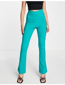 Vesper - Pantaloni a zampa con vita scesa color turchese-Verde