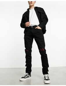 Hollister - Stacked - Jeans skinny neri con rammendi a quadri-Black