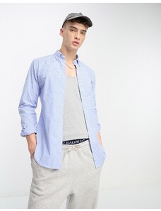 Polo Ralph Lauren - Camicia slim in popeline blu e bianca a quadretti con logo