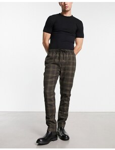 Gianni Feraud - Pantaloni eleganti slim con coulisse in vita marroni a quadri-Marrone