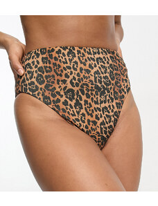 ASOS Tall ASOS DESIGN Tall - Mix and Match - Slip bikini sgambati a vita alta a coste con stampa leopardata-Multicolore