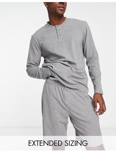 ASOS DESIGN - Pigiama grigio con top a maniche lunghe e pantaloncini