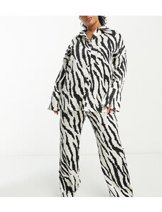 Esclusiva 4th & Reckless Plus - Pantaloni a fondo ampio in raso con stampa zebrata in coordinato-Multicolore