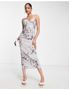 True Violet - Vestito midi a fascia a corsetto argento e rosa con stampa a fiori-Neutro