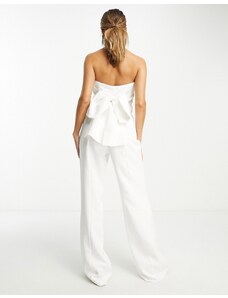 Band Of Stars - Tuta jumpsuit sartoriale premium a fascia con fiocco sul retro bianca-Bianco