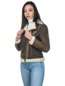 Leather Trend Rebecca - Chiodo Donna Cuoio effetto Graffiato vero montone Shearling
