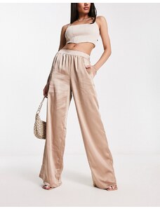 Pretty Lavish - Pantaloni in raso color moka in coordinato-Brown
