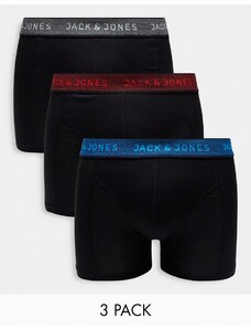 Jack & Jones - Confezione da 3 boxer aderenti neri con fascia in vita colorata-Black