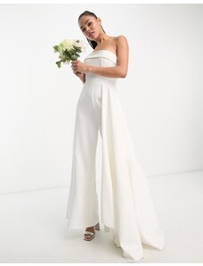 True Violet - Tuta jumpsuit da sposa a fascia stile corsetto color avorio-Bianco