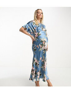 ASOS Maternity ASOS DESIGN Premaman - Vestito midi in raso con stampa floreale vintage e maniche a campana-Multicolore