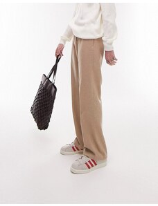 Topman - Pantaloni a fondo ampio in misto lana color pietra con vita elasticizzata-Neutro