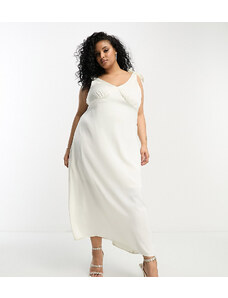 Vila Curve - Vestito lungo da sposa con spalline sottili in raso color crema-Bianco