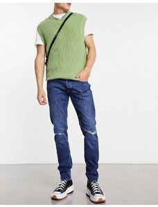Jack & Jones Intelligence - Glenn - Jeans slim super elasticizzati lavaggio blu medio con strappi