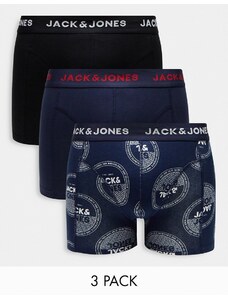 Jack & Jones - Confezione da 3 paia di boxer aderenti blu navy e neri con logo stampato-Black