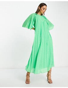 ASOS DESIGN - Vestito midi verde plumetis con maniche svasate e dettaglio a V