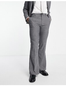 ASOS DESIGN - Pantaloni da abito argento testurizzati con design a zampa pronunciato-Nero