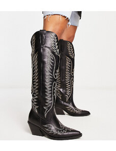 ASOS DESIGN - Chester - Stivali al ginocchio stile western a pianta larga neri con cuciture a contrasto-Black