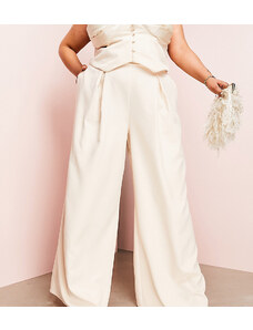 ASOS Luxe Curve - Pantaloni sartoriali a fondo ampio color crema in coordinato-Bianco