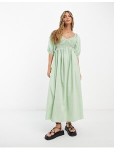 ASOS DESIGN - Vestito midi in cotone verde salvia con corsetto arricciato