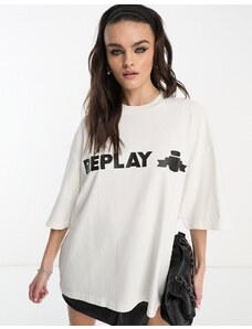 Replay - T-shirt bianca con logo-Bianco
