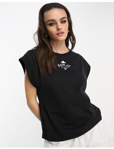 Replay - T-shirt nera con logo-Black