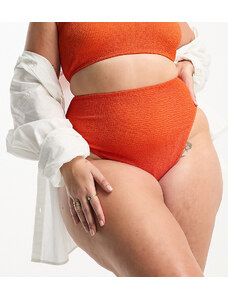 ASOS Curve ASOS DESIGN Curve - Mix and Match - Slip bikini arancione scuro sgambato a vita alta in tessuto stropicciato