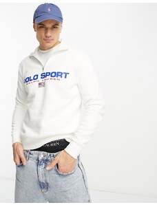Polo Ralph Lauren - Sport Capsule - Felpa bianca con zip corta e logo-Bianco
