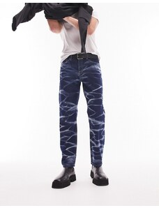 Topman - Jeans comodi lavaggio scuro candeggiato a onde-Blu