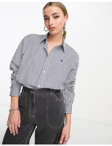 Polo Ralph Lauren - Icon - Camicia squadrata taglio corto in popeline blu a righe con logo